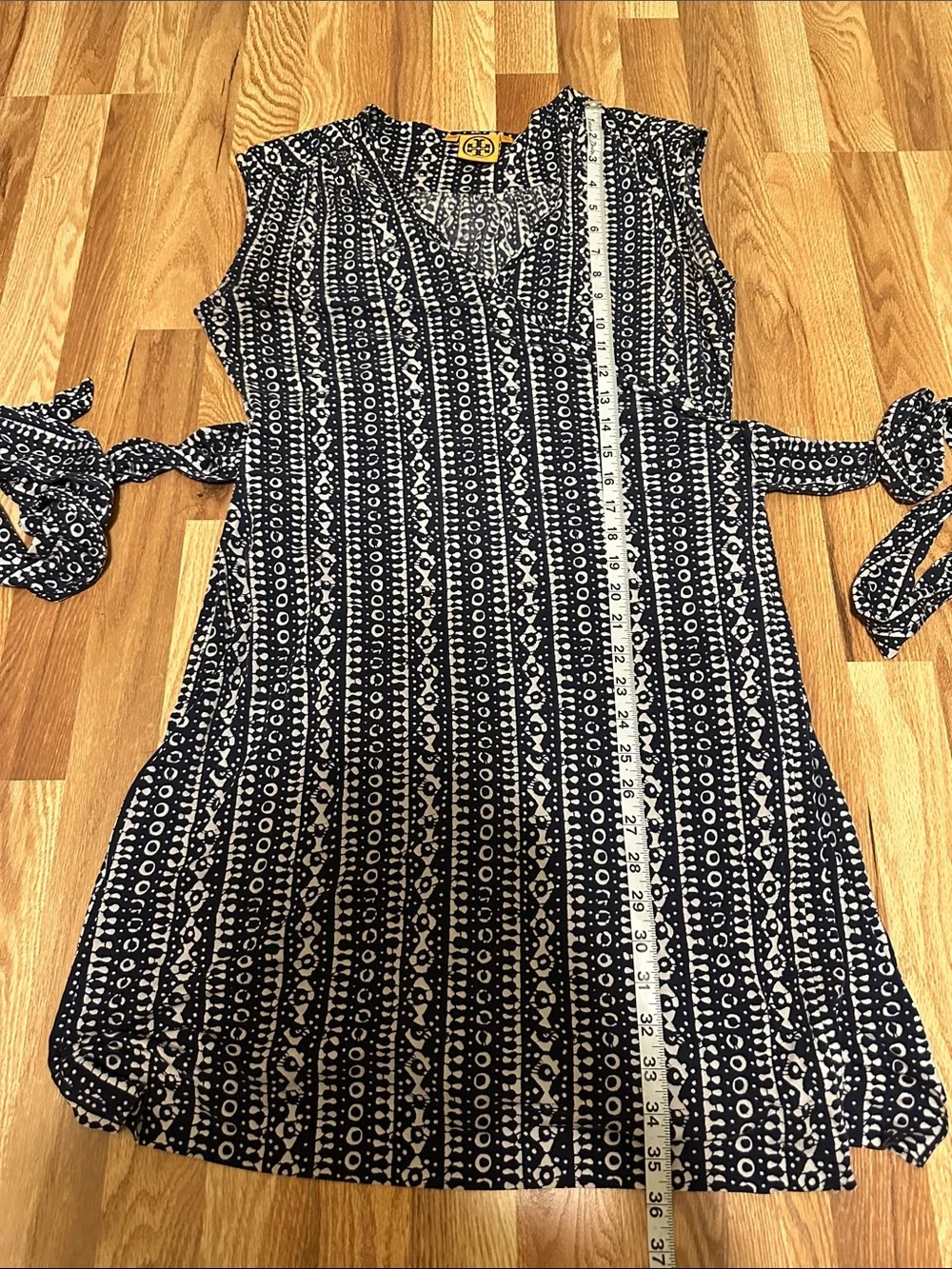 Tory Burch Navy and White Printed Wrap Dress Size L